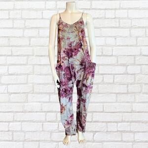 SOLD Hand Dyed Artisan Large Ice Dye Purple Blue Romper Festival Tie Dye